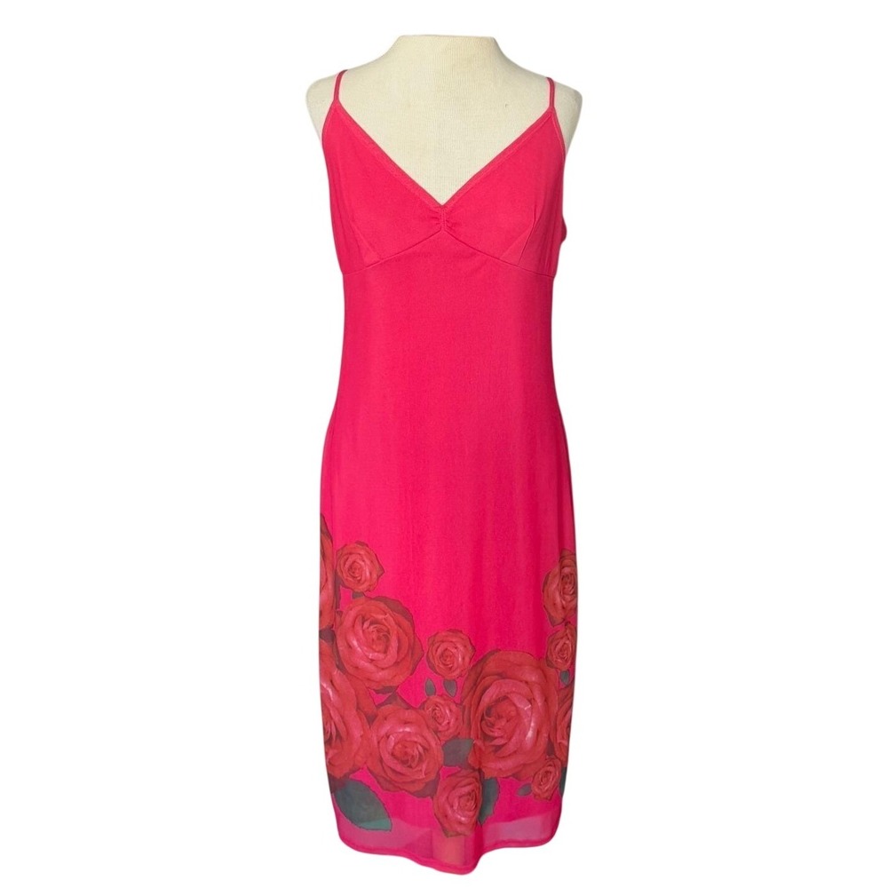 Express Pink Rose Floral Print Slip Dress‎ Midi Size 9/10 Spring Wedding Guest